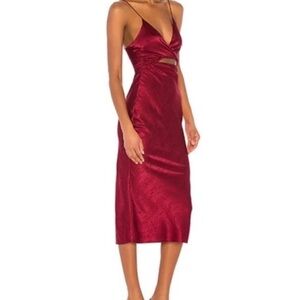 Song of Style Kat Midi Red Dress Cut Out Front Sz S Holiday